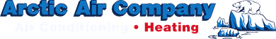 Arctic Air Company logo with a polar bear on ice and blue text; red “Heating” below