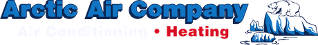 Arctic Air Company logo with blue text, red dot, and ice/air-conditioning graphic