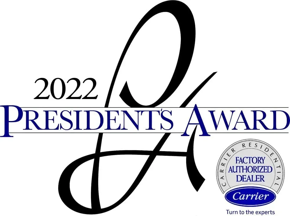 2022 Presidents Award logo with Carrier factory authorized dealer seal