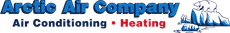 Arctic Air Company logo with blue text, snowcaps, and “Air Conditioning • Heating” tagline