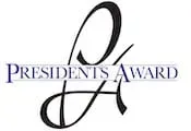Presidents Award logo in purple and black with a stylized script letter A