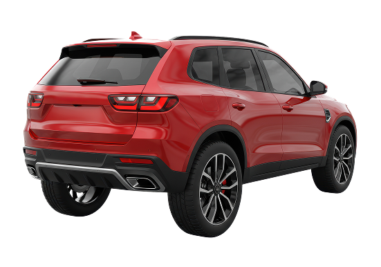 Red SUV from the rear, on a white background. Black wheels, dark tinted windows. | Halton Auto Service