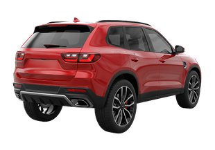 Red SUV from the rear, on a white background. Black wheels, dark tinted windows. | Halton Auto Service