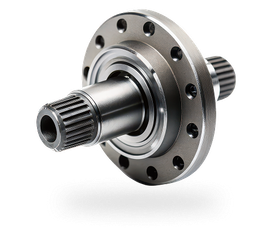 Metal car wheel hub with a circular flange and splined shaft. | Halton Auto Service