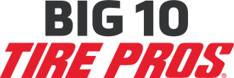 the big 10 tire pros logo is red and black on a white background .