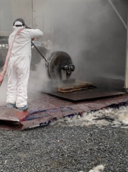 Power washing cables and wheels.