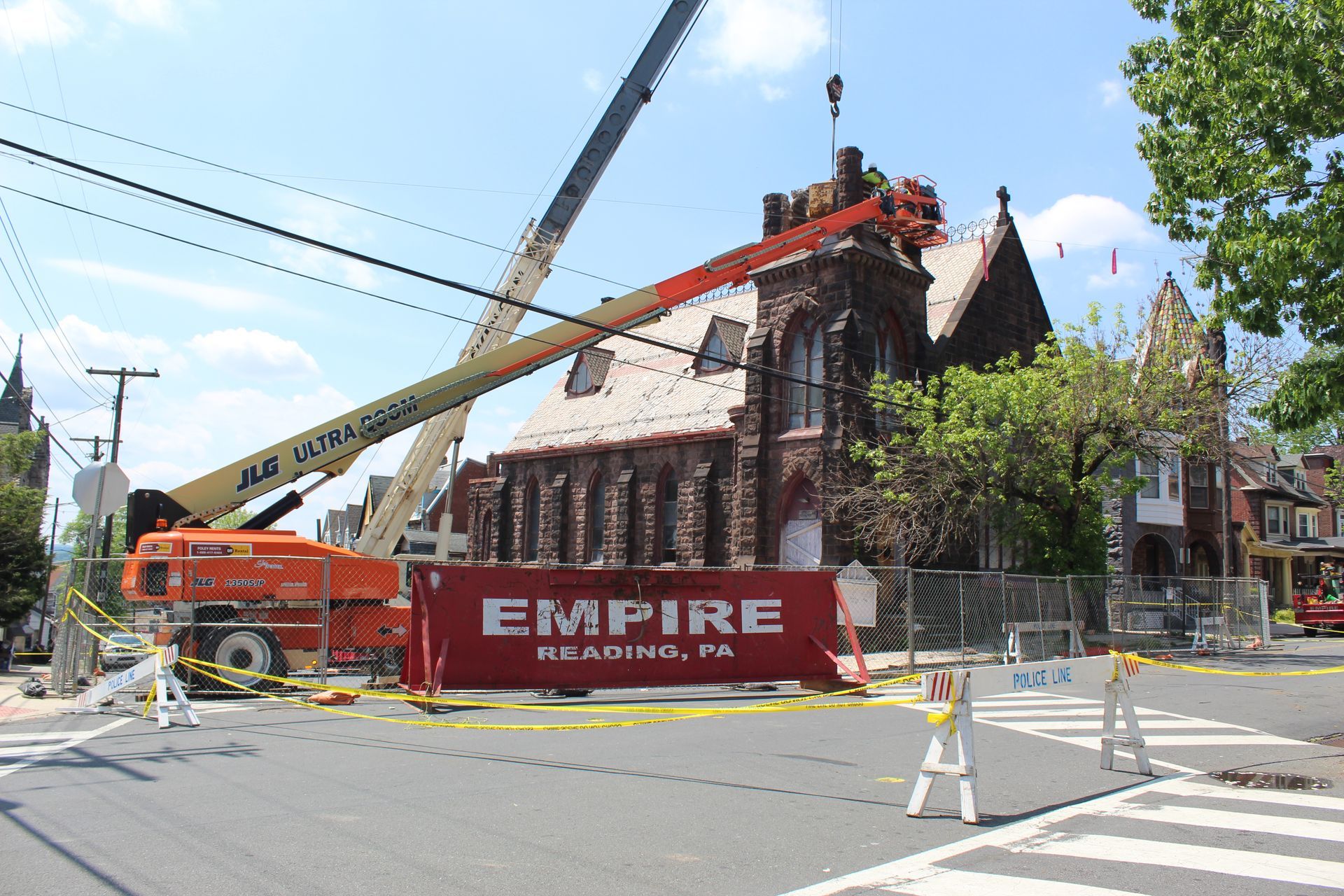 The church steeple at the start of the project.