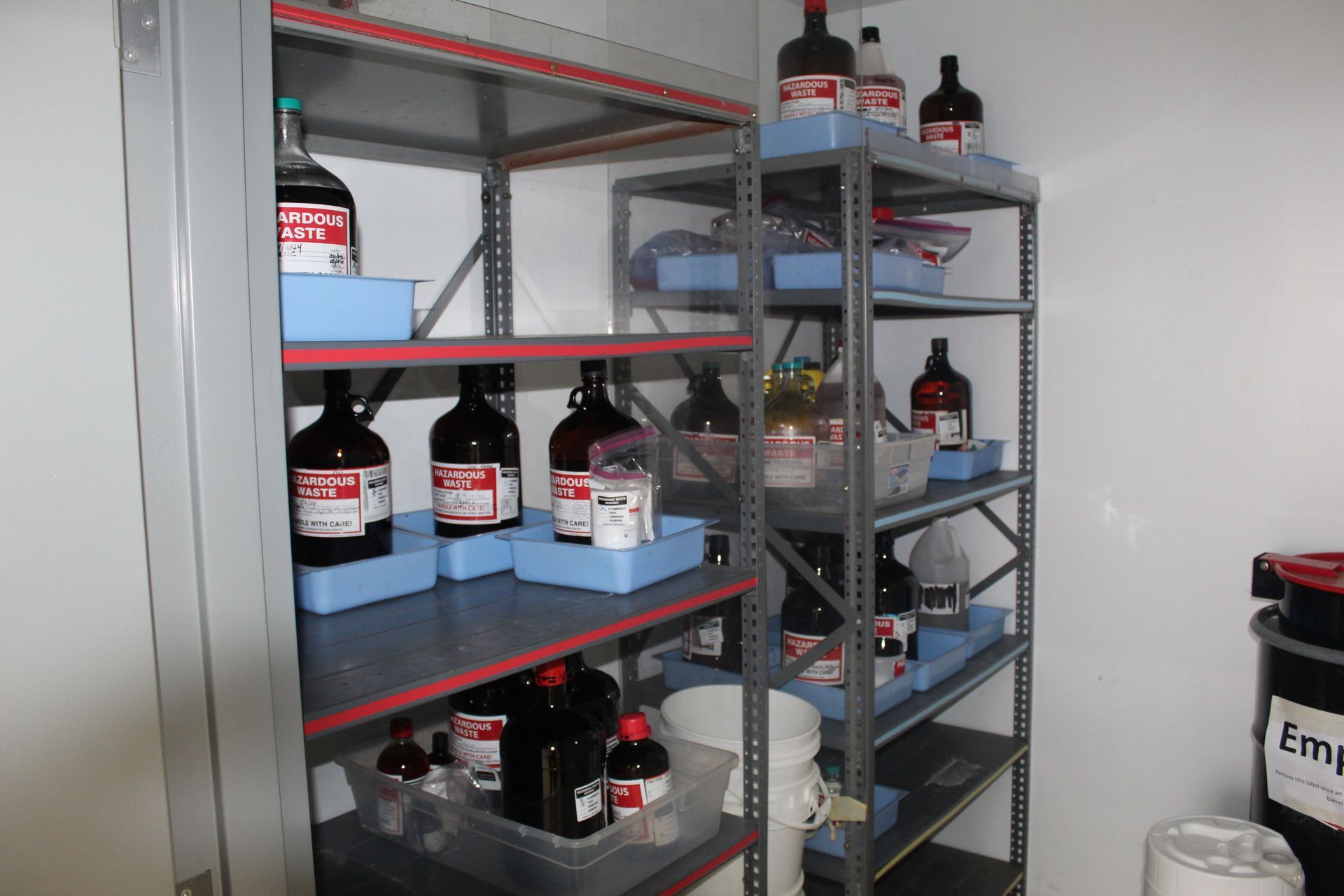 The storage room where the biology and chemistry chemicals are stored, which will be cleaned out and organized by Elk chemists. 