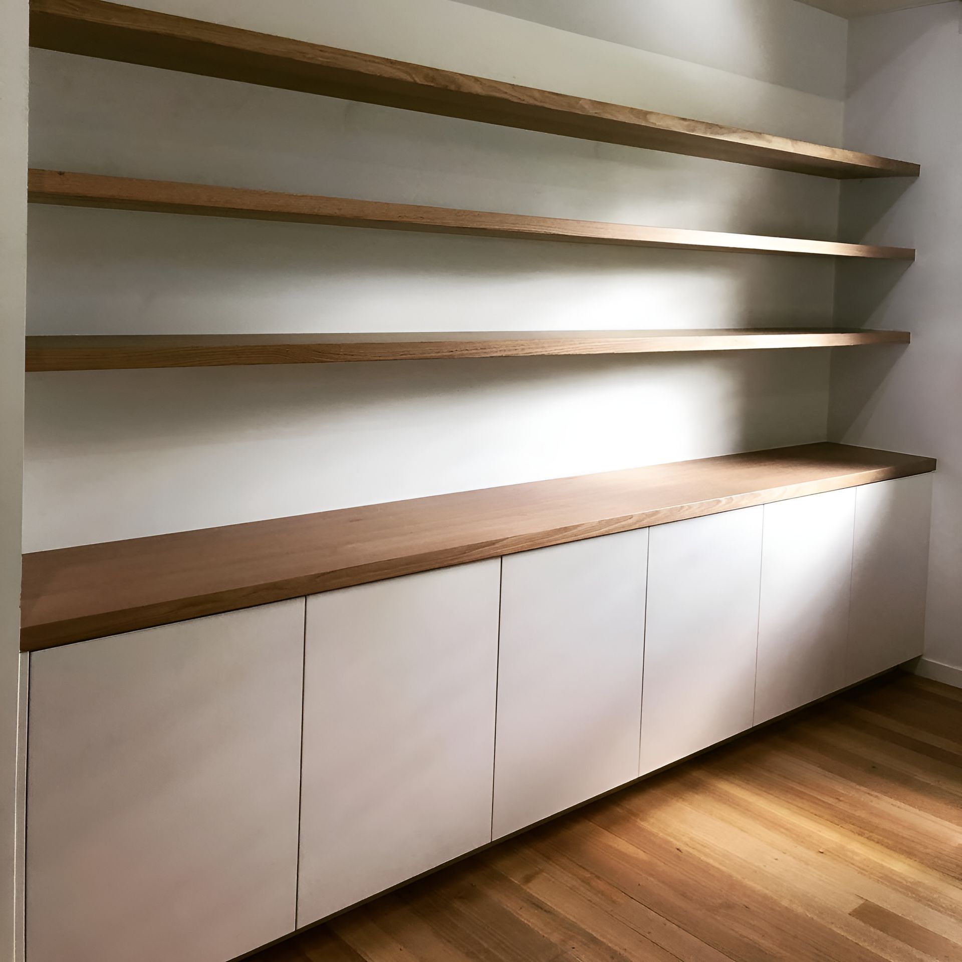 A Room With White Cabinets And Wooden Shelves — North Coast Cabinets In South Lismore, NSW