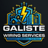 Galiste Wiring Services logo with yellow lightning, blue city skyline, and residential, commercial, electrical text