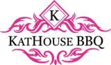 Logo for KatHouse BBQ: A pink decorative design with 