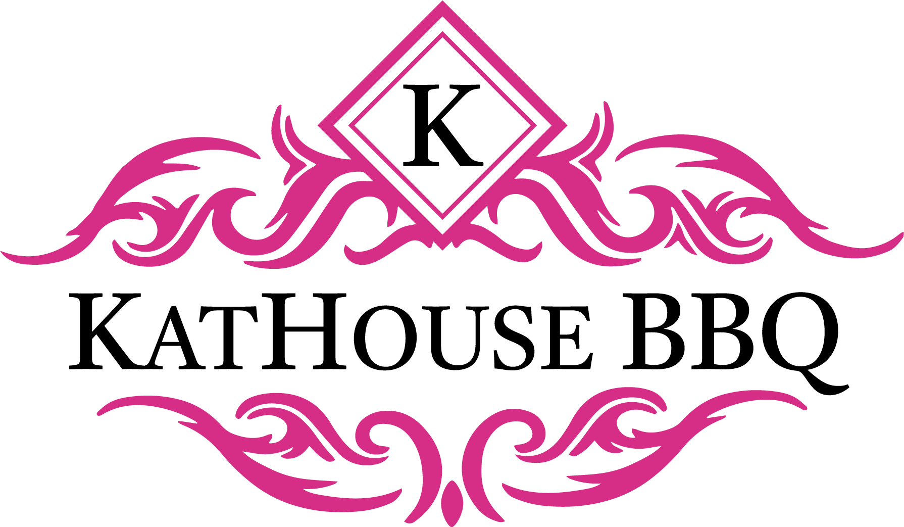 Logo for KatHouse BBQ: A pink decorative design with 