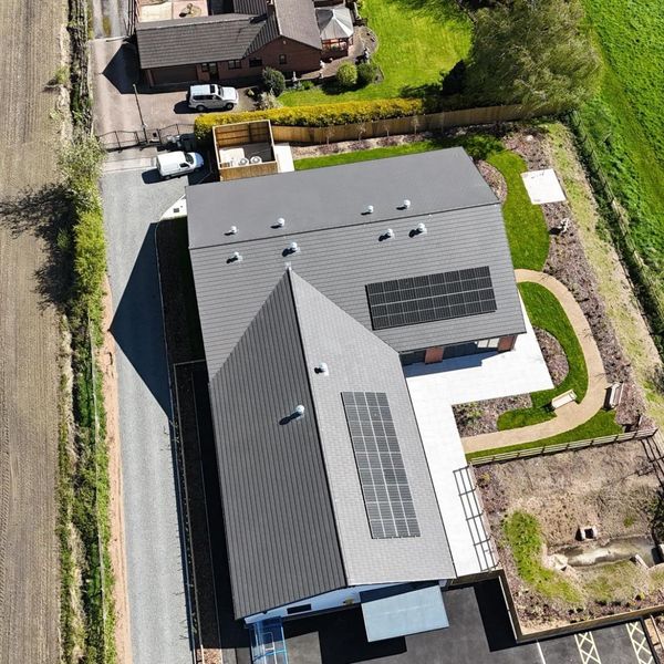 People seated in a circle, socializing in a bright room with open doors to a garden.