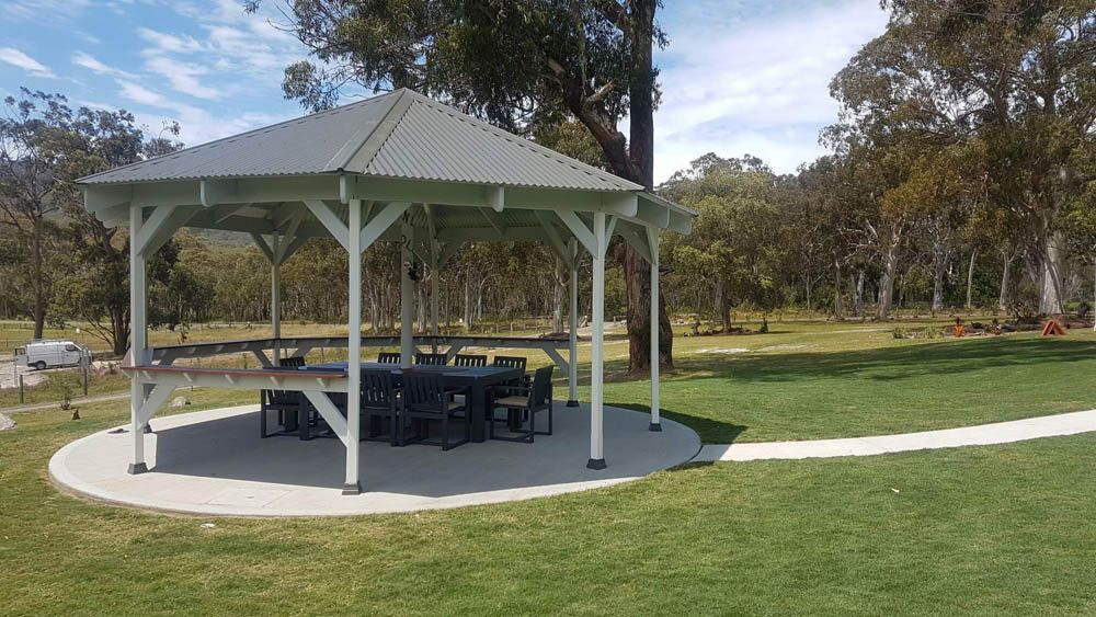 White Gazebo with Table and Chairs — Coffs Harbour, NSW — Coolamon Concrete Tanks
