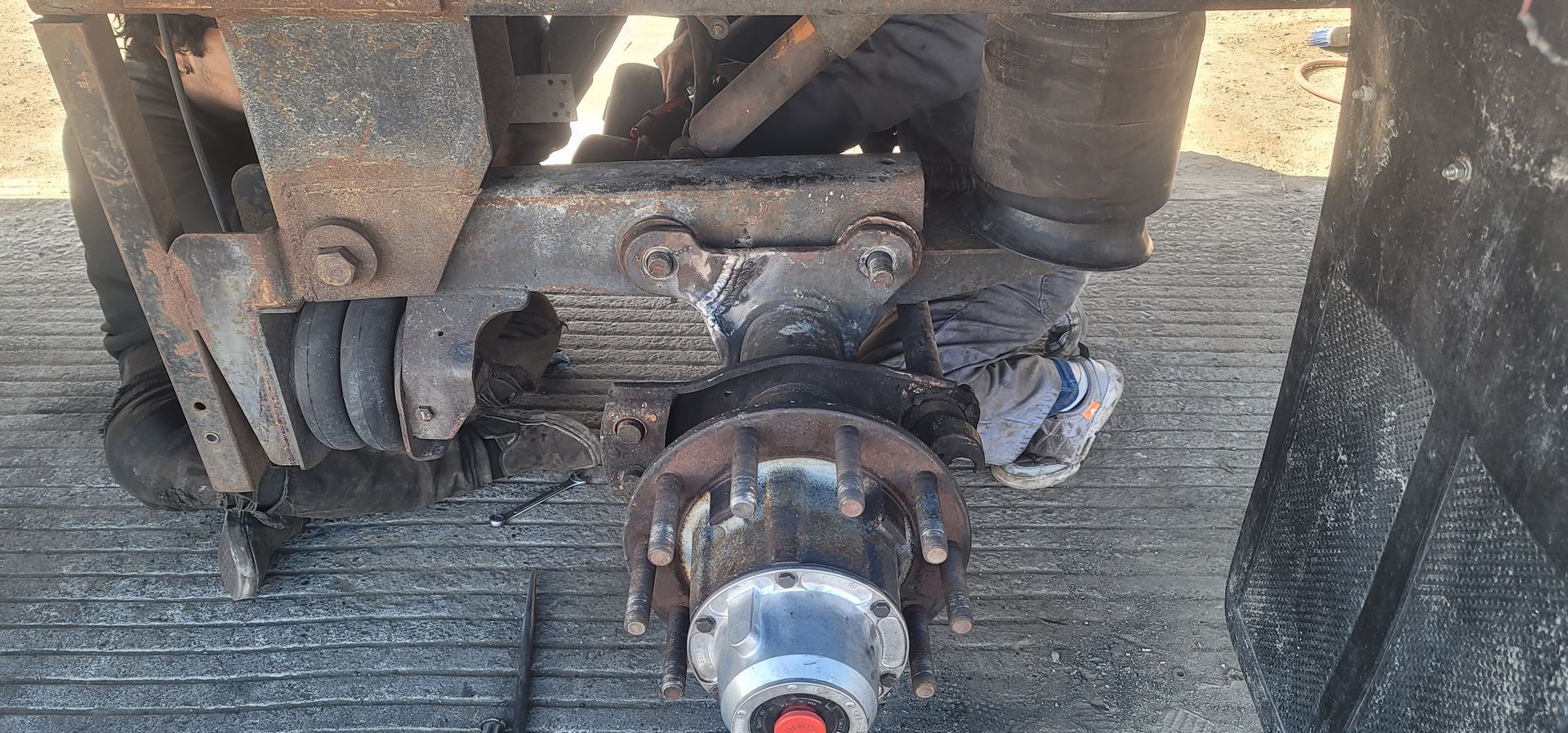 A close up of a wheel on a truck.