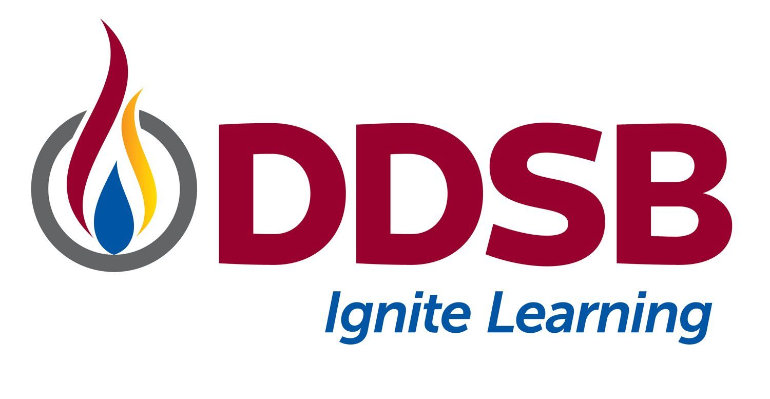 A logo for ddsb ignite learning with a flame in the middle