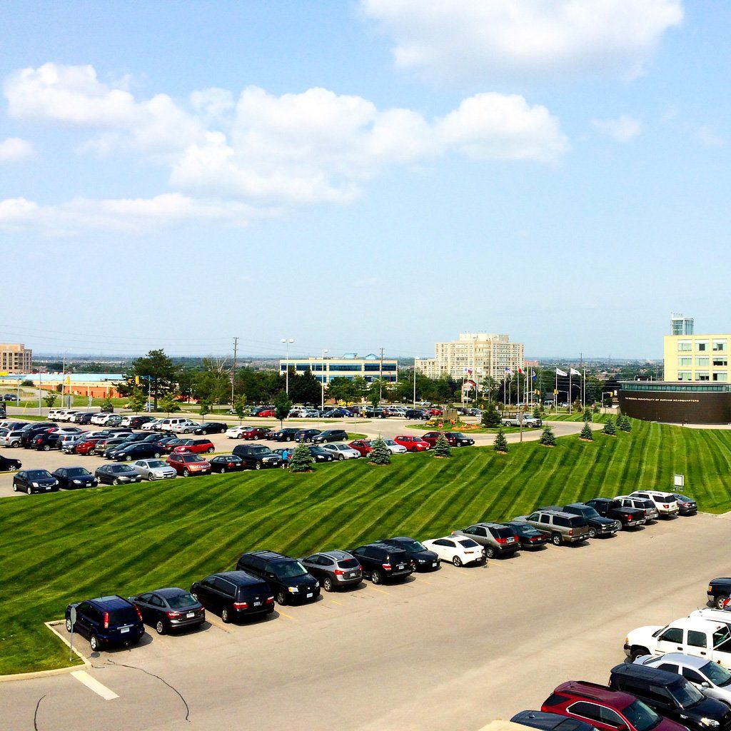 A lot of cars are parked in a parking lot