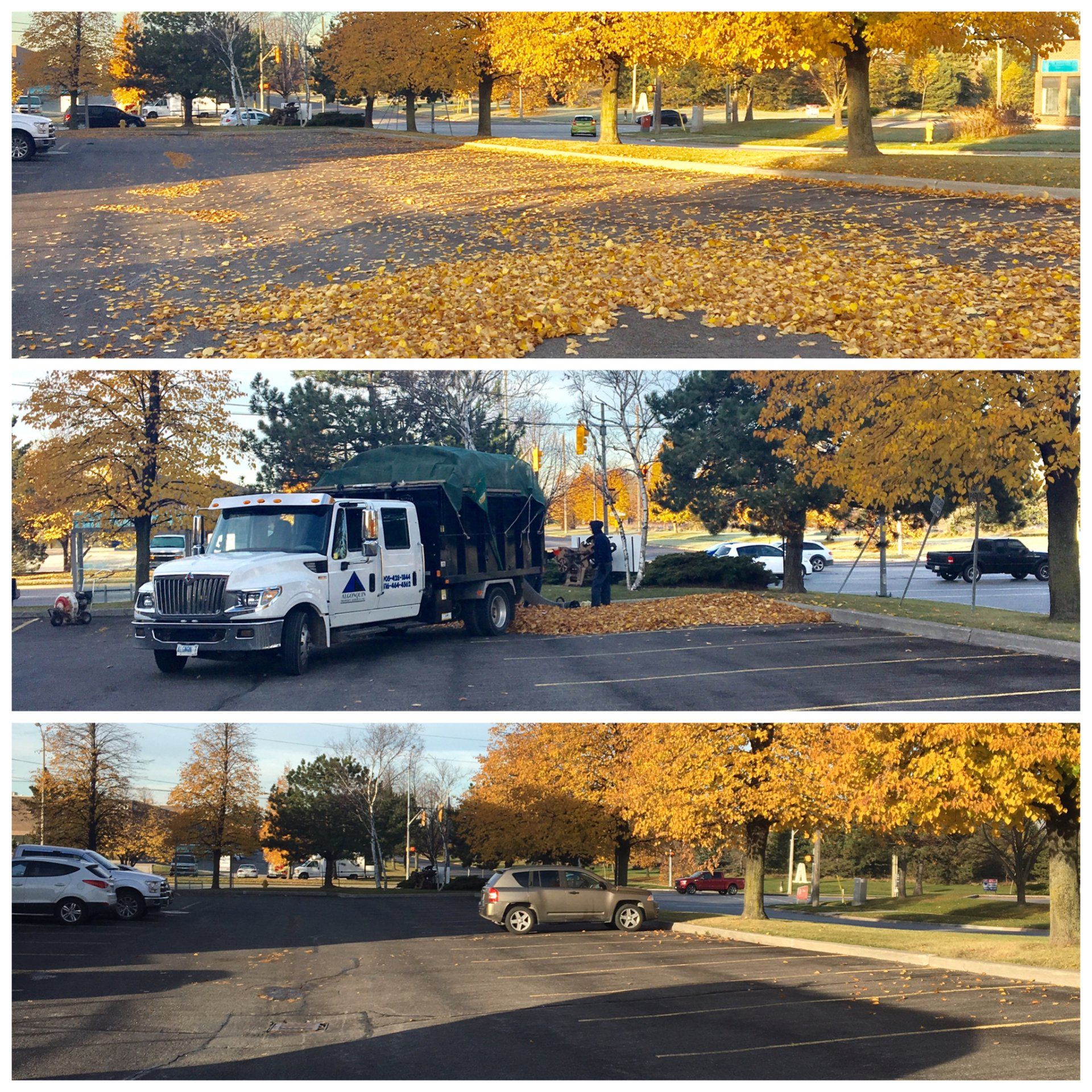 A collage of three pictures shows a truck in a parking lot