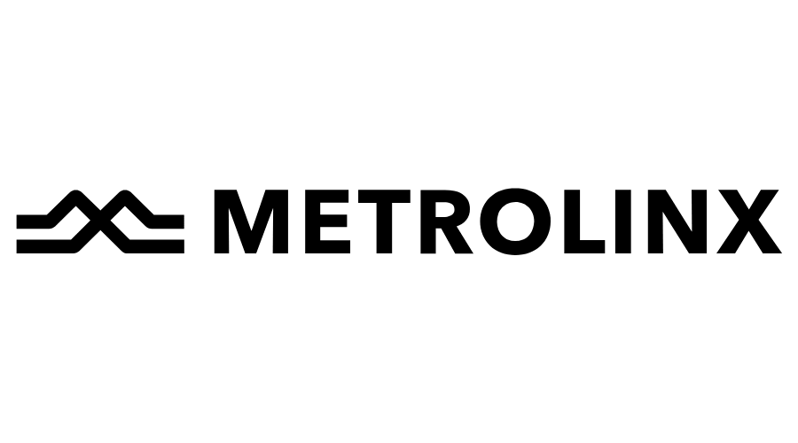 A black and white logo for metrolinx on a white background.