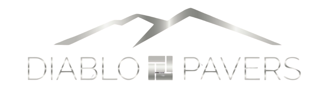 A logo for a company called diablo pavers with a mountain in the background.