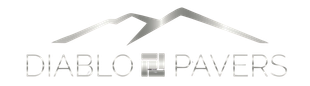 A logo for a company called diablo pavers with a mountain in the background.