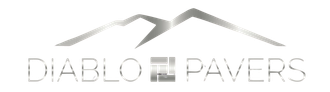 A logo for a company called diablo pavers with a mountain in the background.