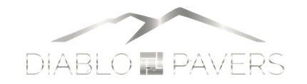 A logo for a company called diablo pavers with a mountain in the background.