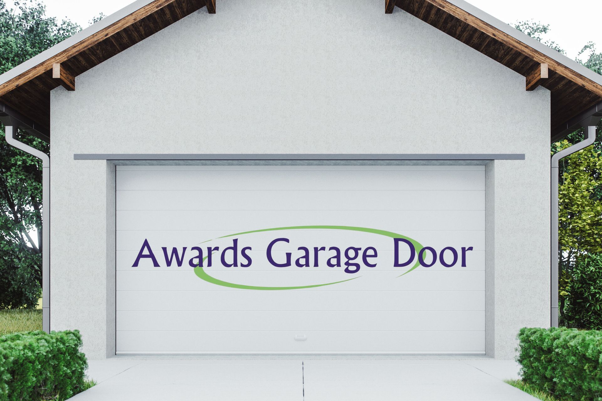 A white garage door with the words awards garage door on it