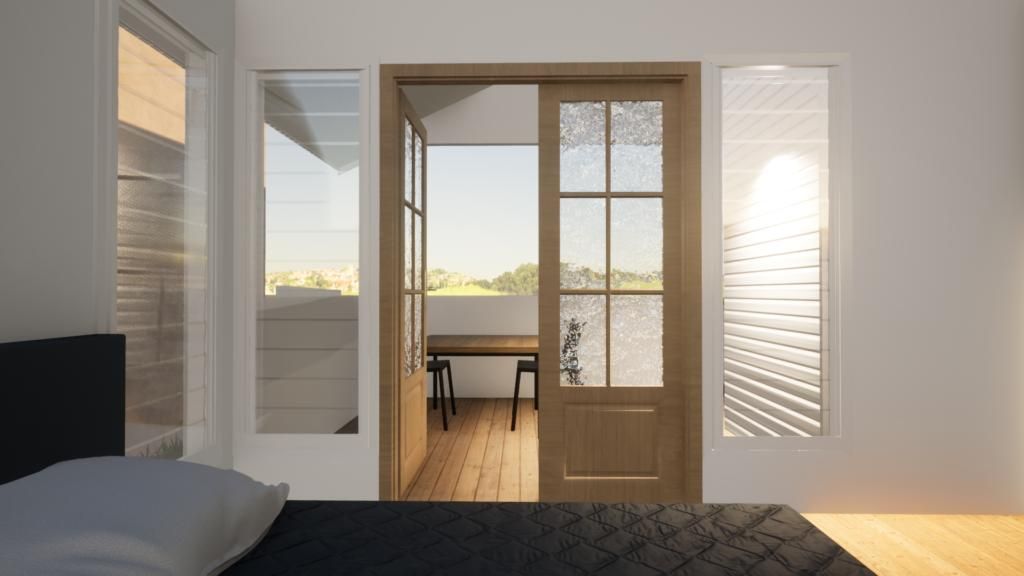 A Bedroom With a Sliding Glass Door Leading to a Balcony — Drawing Works In Townsville City, QLD