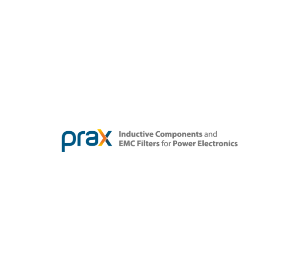 A logo for prax inductive components and emc filters for power electronics