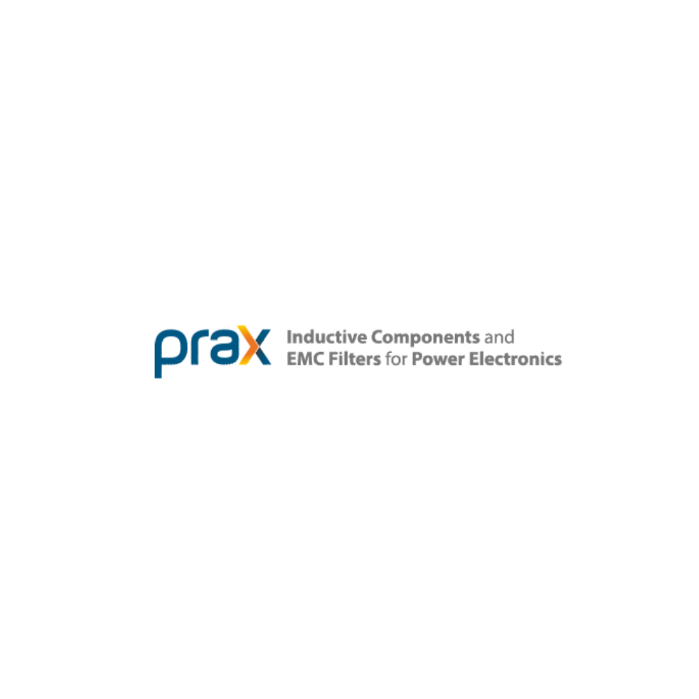 The logo for prax inductive components and emc filters for power electronics.