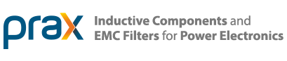 A logo for prax inductive components and emc filters for power electronics
