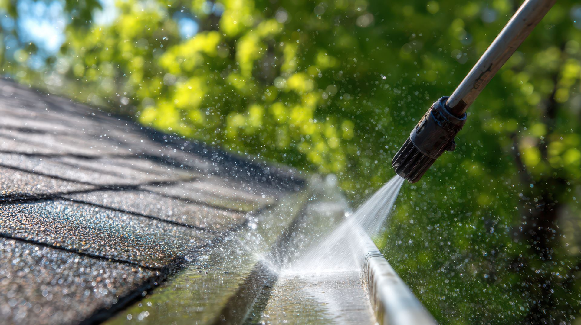 Pressure washing dirty roof gutter Pressure washing dirty roof gutter
