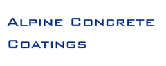 Alpine Concrete Coatings logo in blue text on a white background
