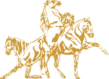 eine Schwarz-Weiß-Zeichnung von drei Pferden