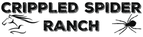 A logo for crippled spider ranch with a horse and spider.