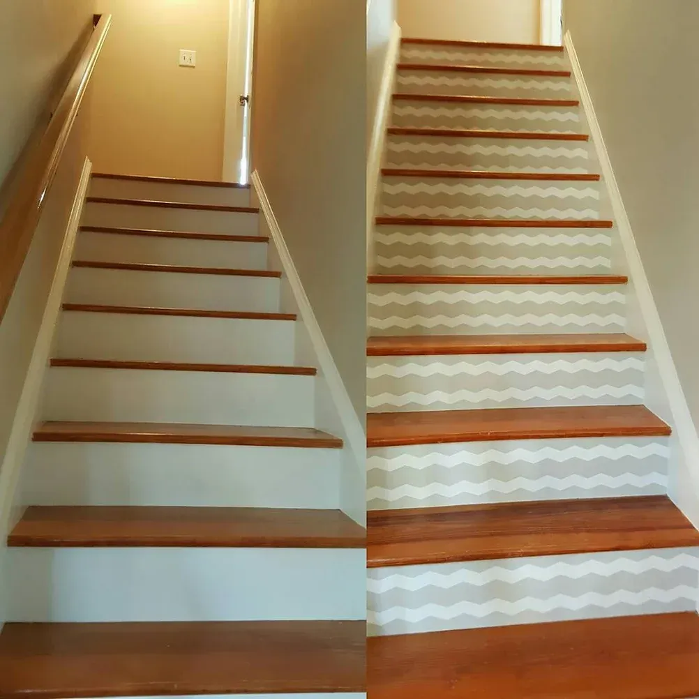 Gray and White Zig Zag Stair risers