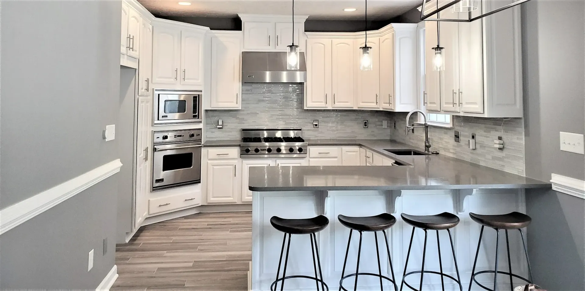 White Kitchen Cabinets with Gray Walls