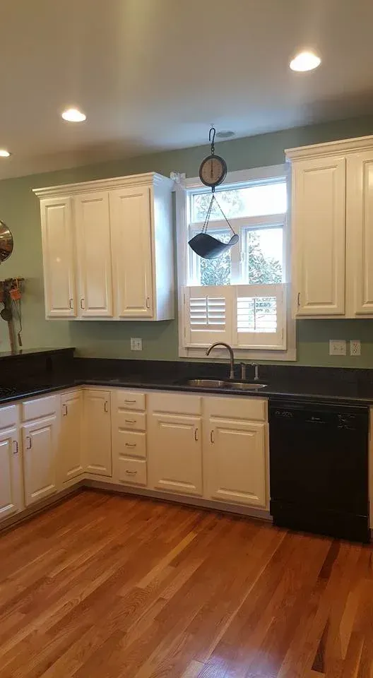 Maple Kitchen Cabinets after BM Command Satin Decorator's White CC-20