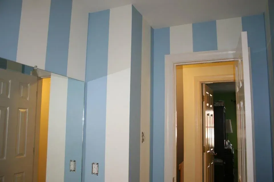 Blue and White Striped Bathroom