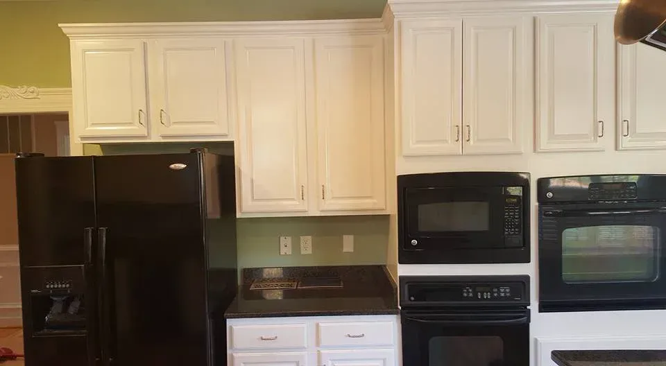 Maple Kitchen Cabinets after BM Command Satin Decorator's White CC-20