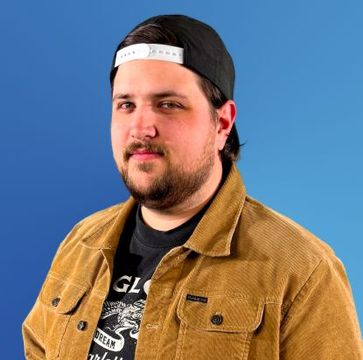 a picture of Aaron Wright in blue background