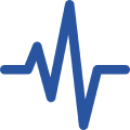a blue and white logo of acoustics
