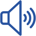 a blue and white logo of audio systems