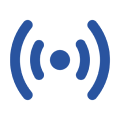 a blue and white logo of broadcast