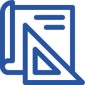 a blue and white logo of master planning