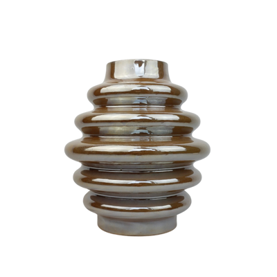 glans vaas met ribbels en parelmoer effect