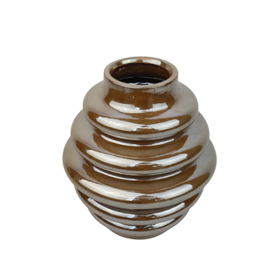 glans vaas met ribbels en parelmoer effect