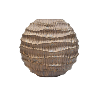 koperkleurige platte vaas met ribbels