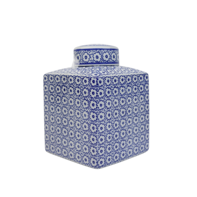 blauw witte vierkante gember pot met deksel